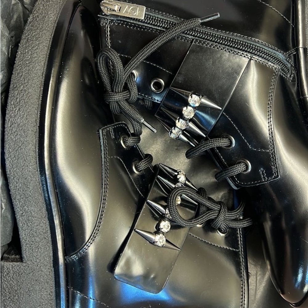 Agl MADE IN ITALY LEATHER Black Combat Moto Boots with Buckles original 615 $ - Picture 12 of 13